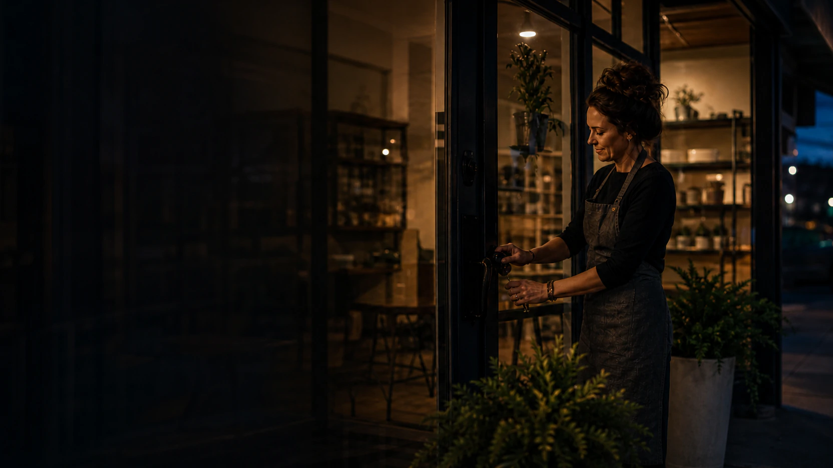 An owner closing her neighborhood business for the evening