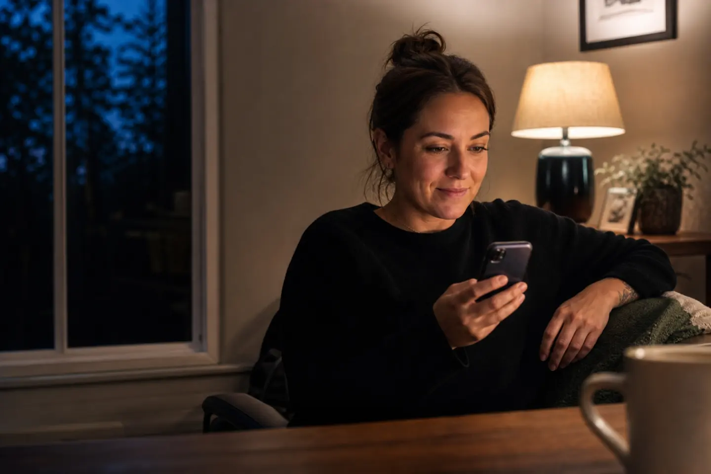 The owner, closing up for the night, sees the new lead on her phone